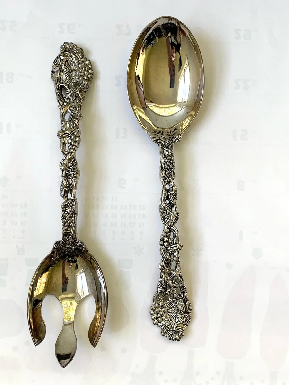 vintage Godinger silver plated vineyard serving fork and spoon salad set